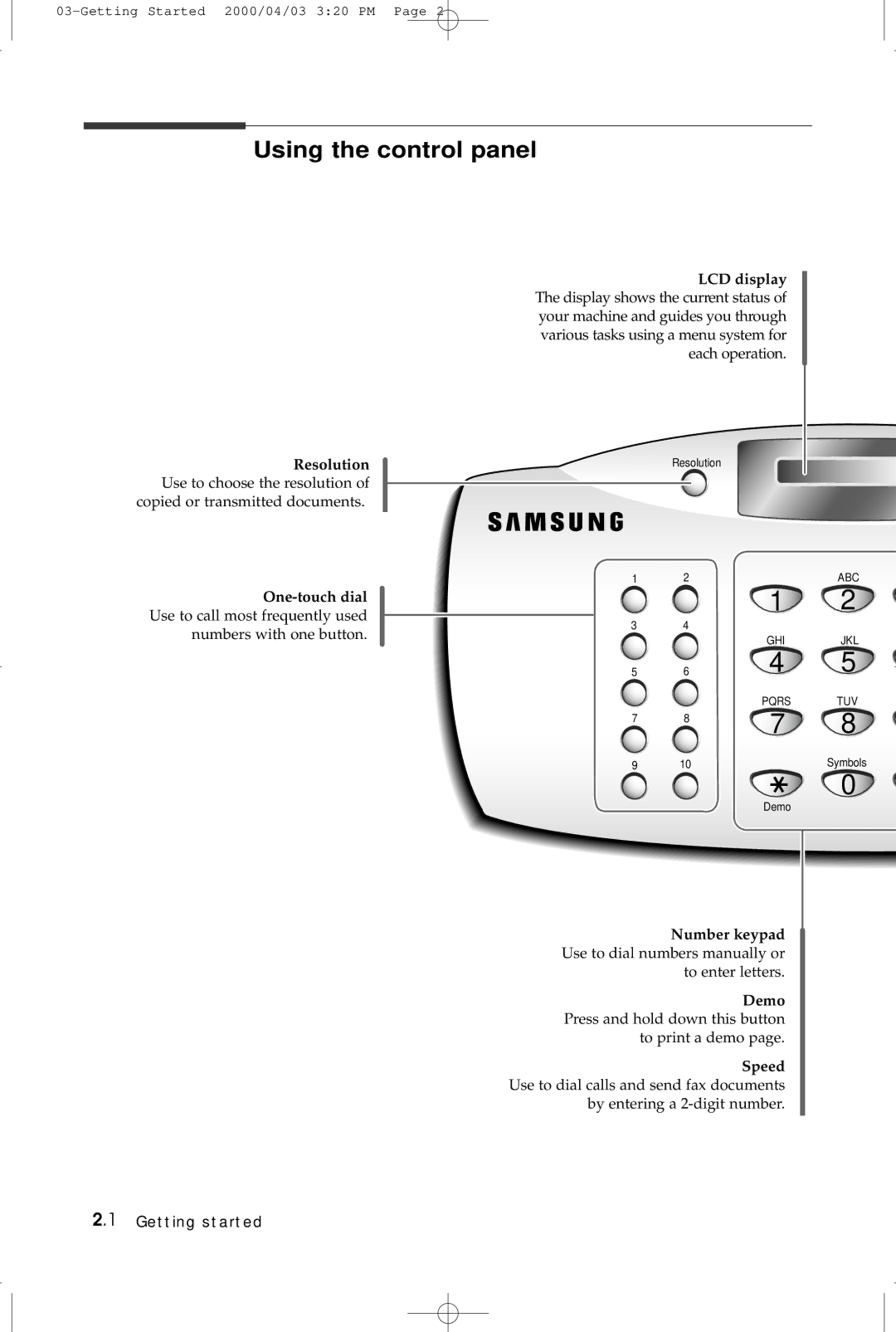 Samsung SF-5100 manual Using the control panel 