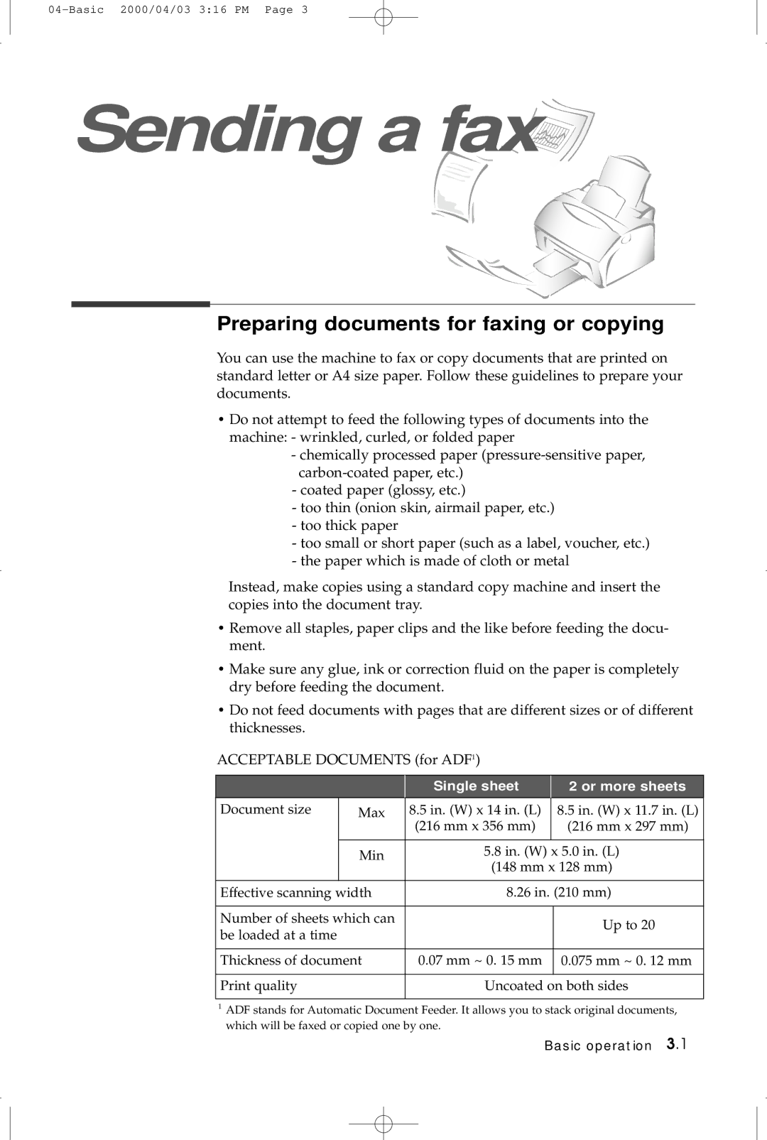 Samsung SF-5100 manual Sending a fax, Preparing documents for faxing or copying 