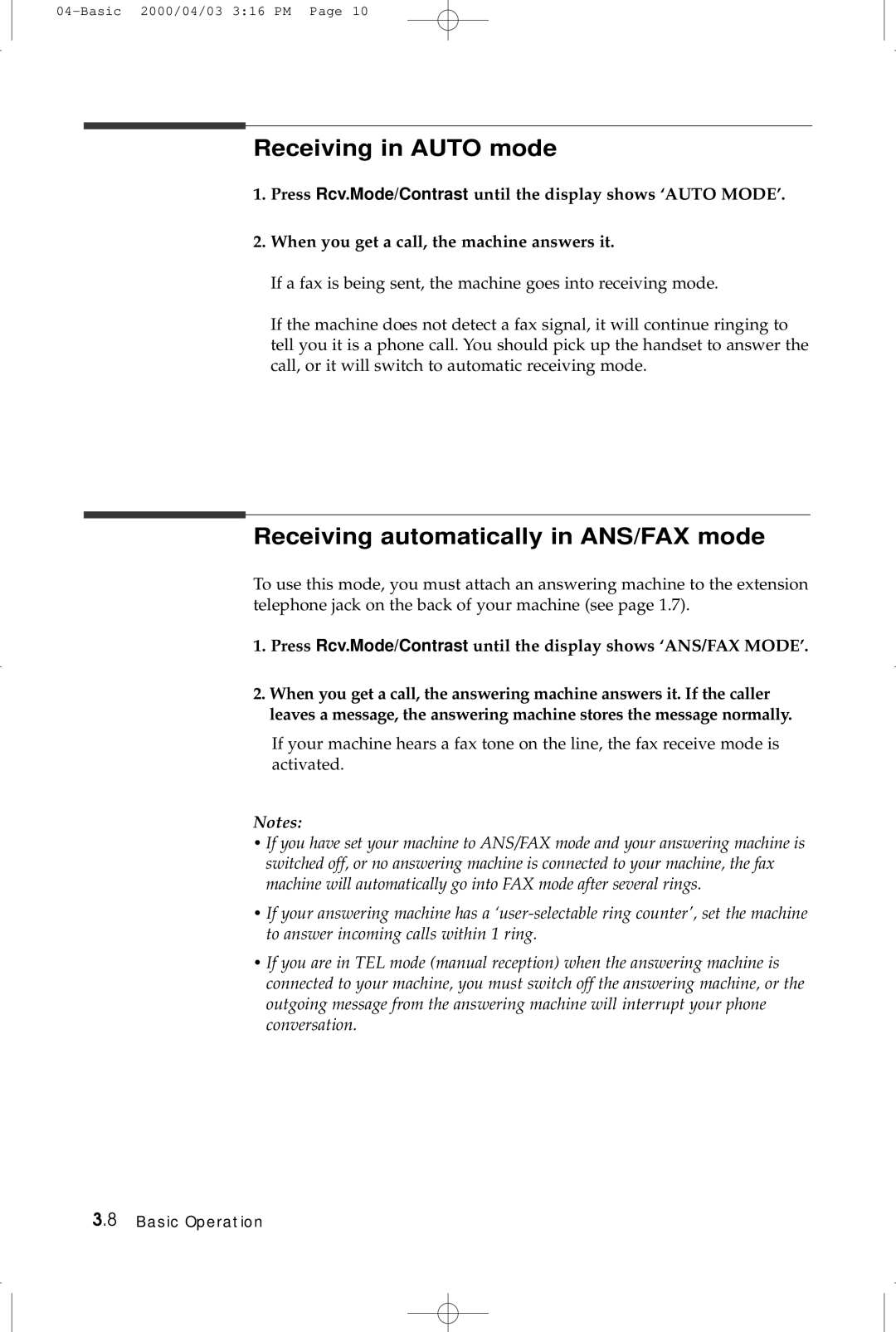 Samsung SF-5100 manual Receiving in Auto mode, Receiving automatically in ANS/FAX mode 