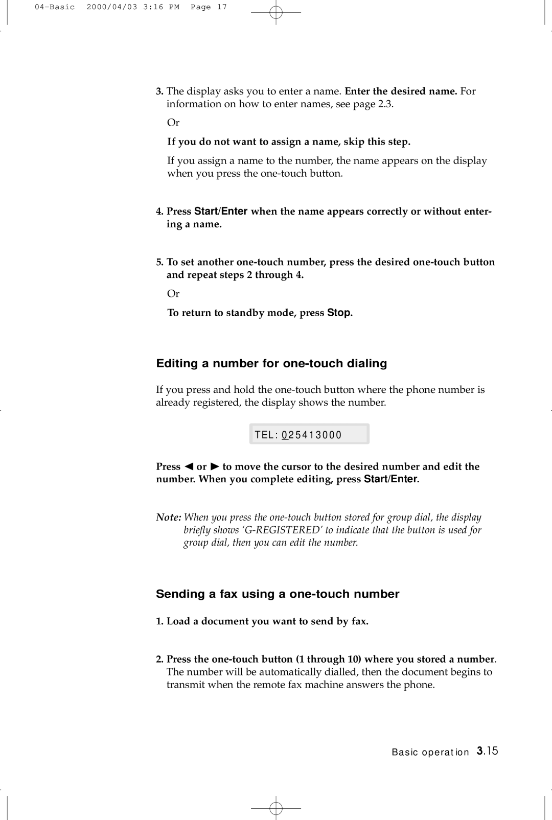 Samsung SF-5100 manual Editing a number for one-touch dialing, Sending a fax using a one-touch number 