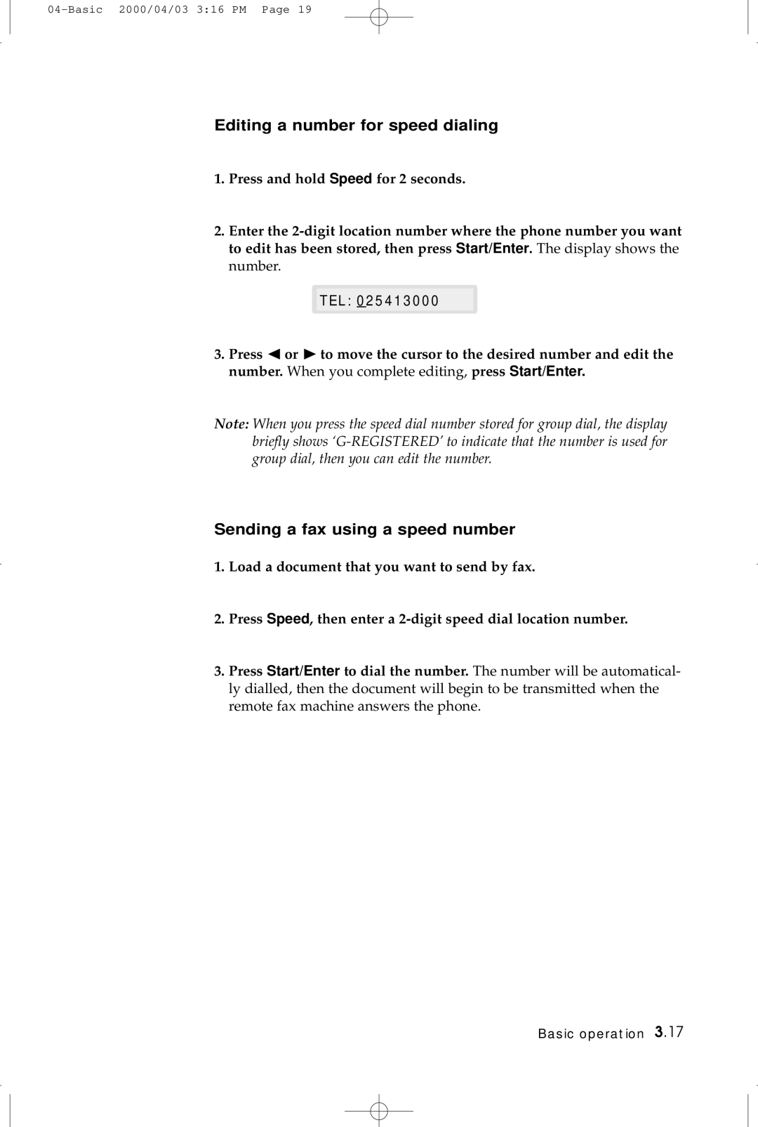 Samsung SF-5100 manual Editing a number for speed dialing, Sending a fax using a speed number 