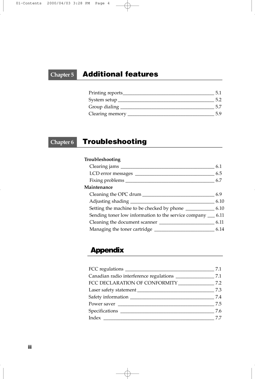 Samsung SF-5100 manual Troubleshooting, Maintenance 