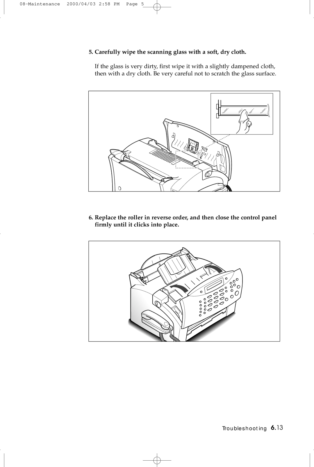 Samsung SF-5100 manual Carefully wipe the scanning glass with a soft, dry cloth 