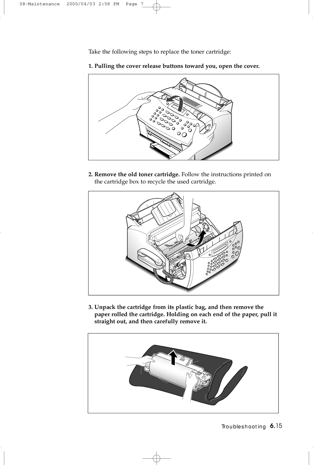 Samsung SF-5100 manual Pulling the cover release buttons toward you, open the cover 