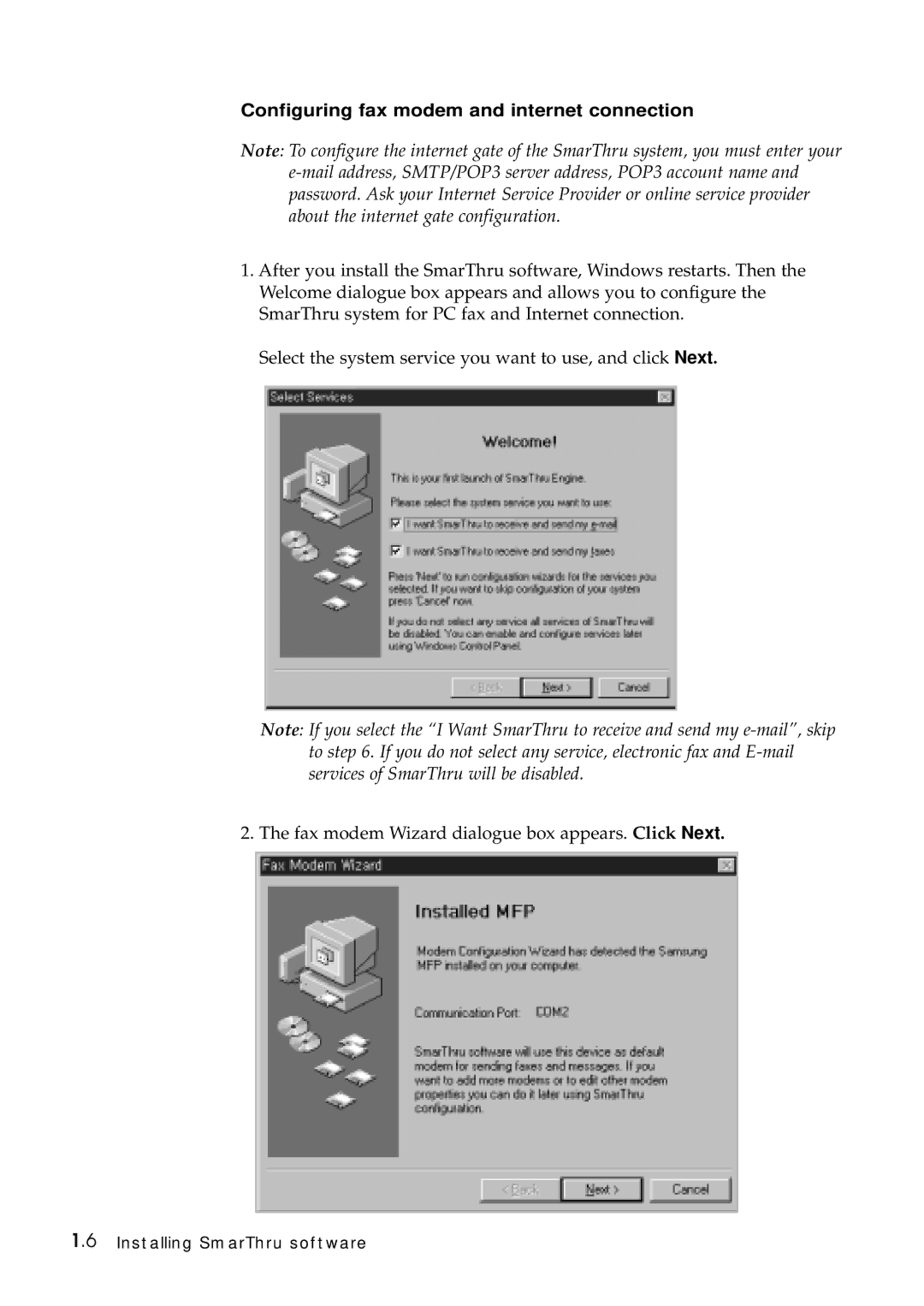 Samsung SF-5100P manual Configuring fax modem and internet connection 