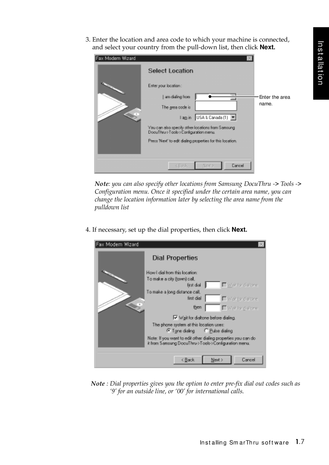 Samsung SF-5100P manual If necessary, set up the dial properties, then click Next 