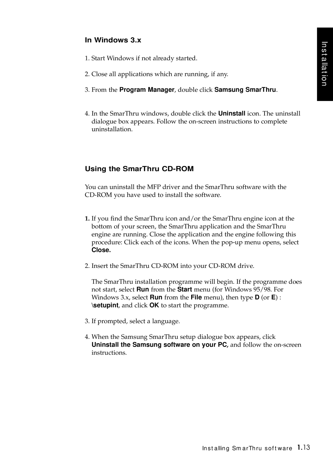 Samsung SF-5100P manual Windows, Using the SmarThru CD-ROM, From the Program Manager, double click Samsung SmarThru 