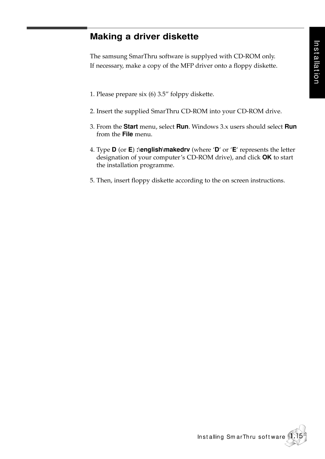 Samsung SF-5100P manual Making a driver diskette 