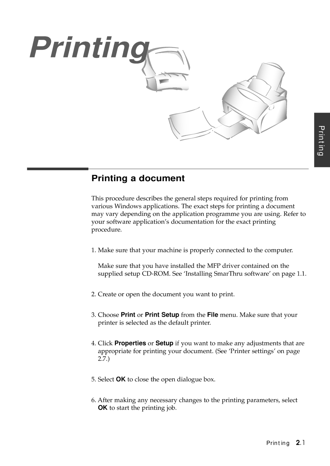 Samsung SF-5100P manual Printing a document 