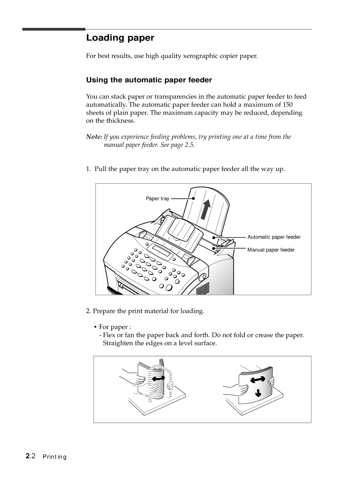 Samsung SF-5100P manual Loading paper, Using the automatic paper feeder 