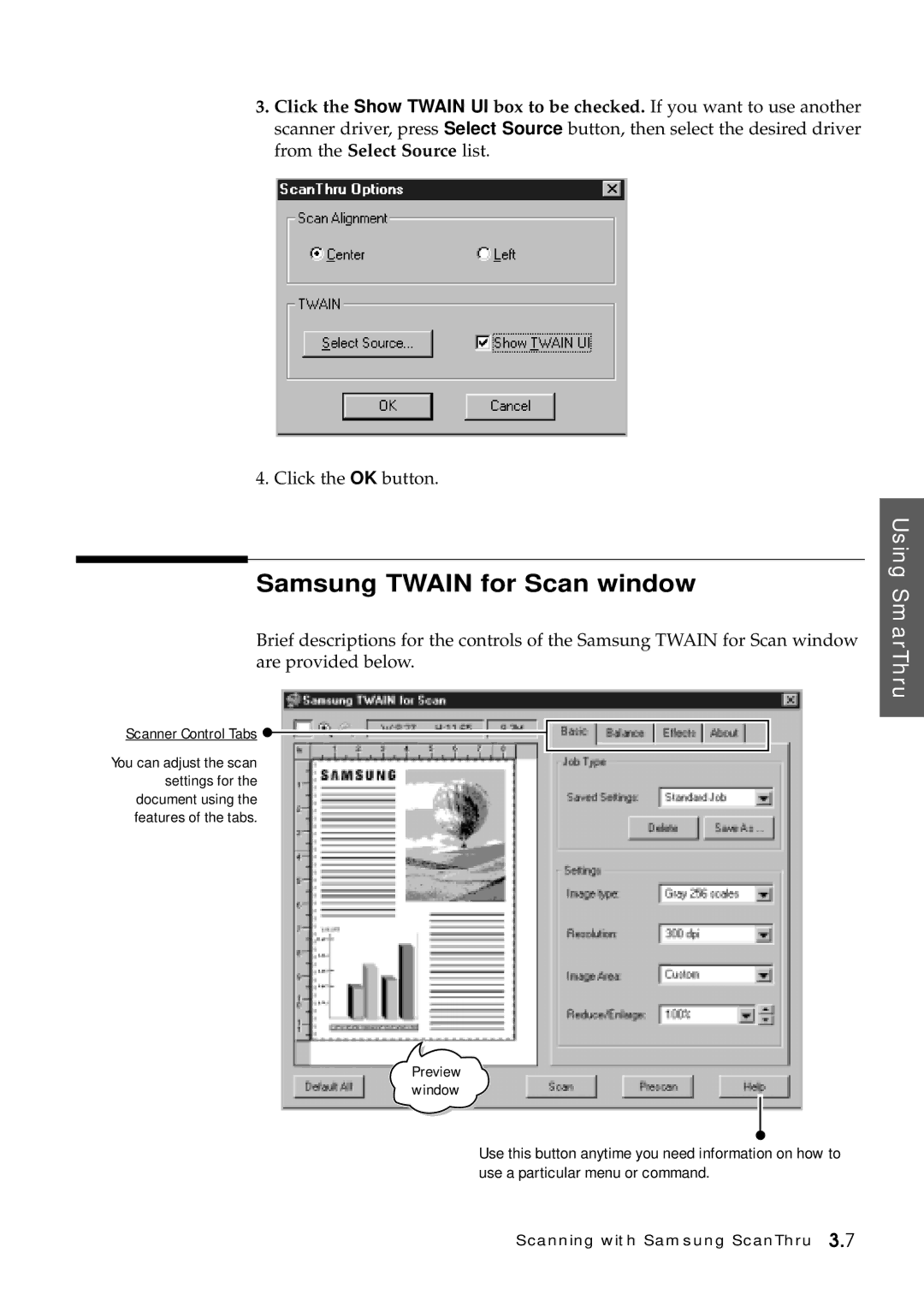 Samsung SF-5100P manual Samsung Twain for Scan window 