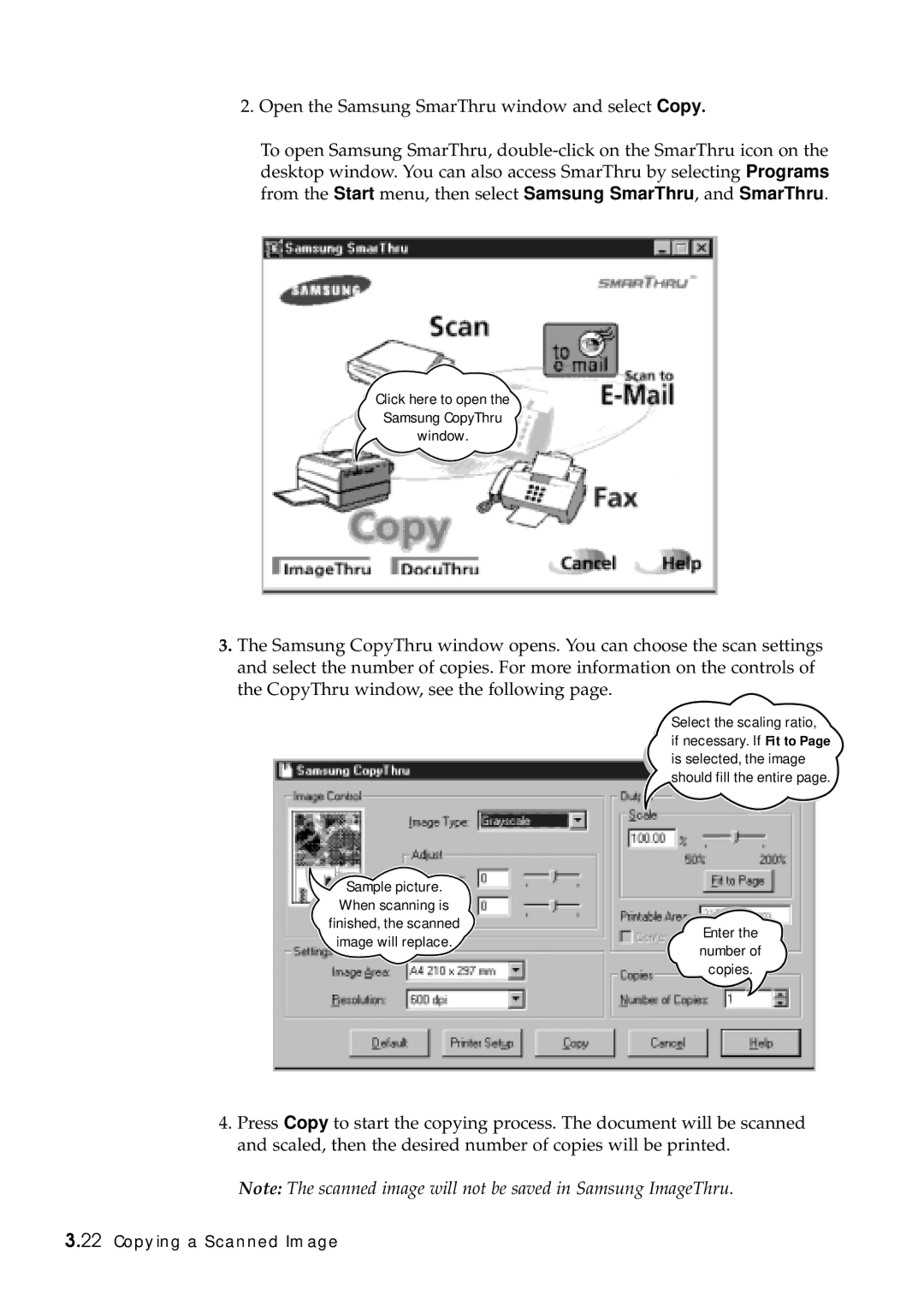 Samsung SF-5100P manual Click here to open Samsung CopyThru Window 