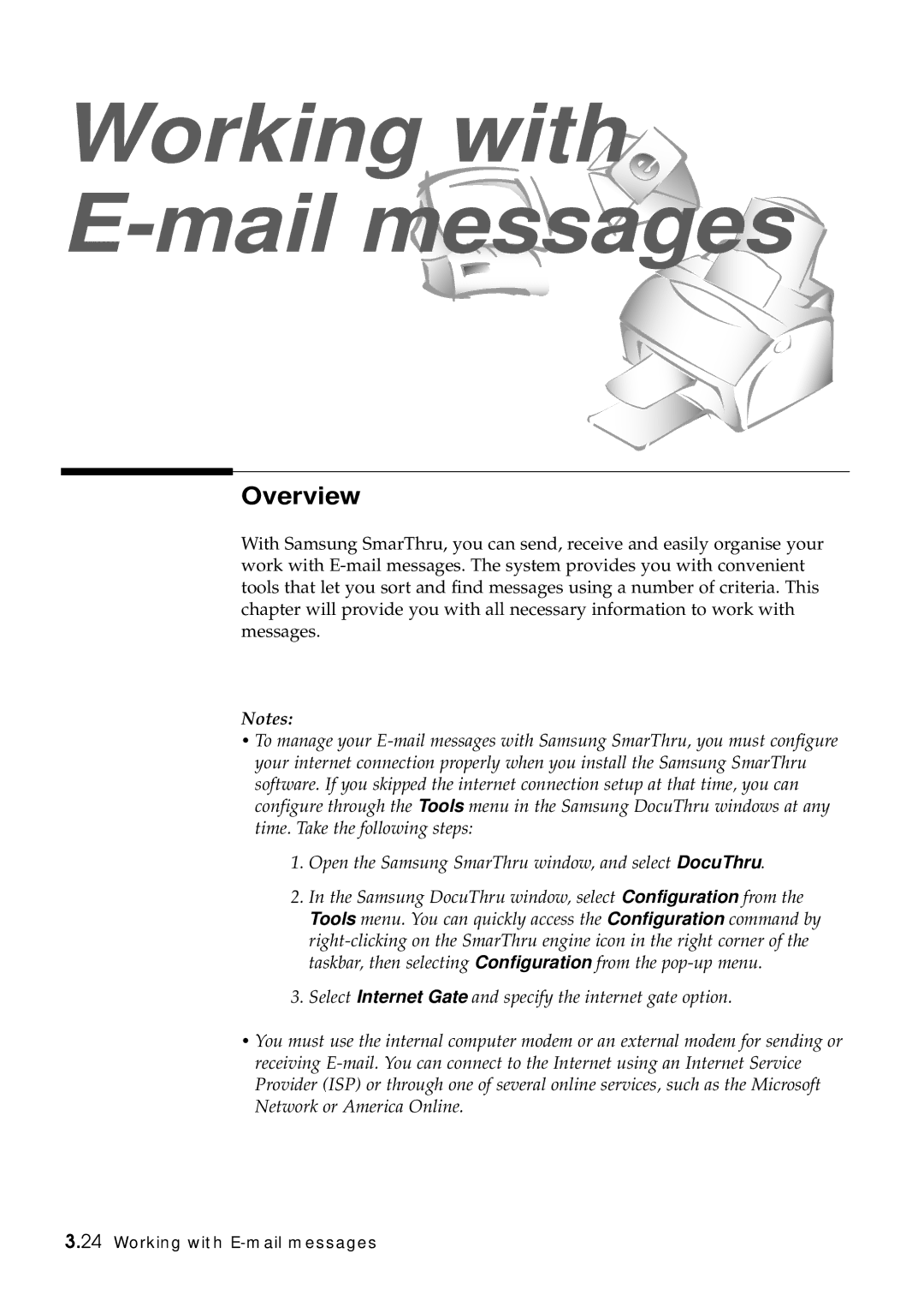 Samsung SF-5100P manual Working with E-mail messages, Overview 