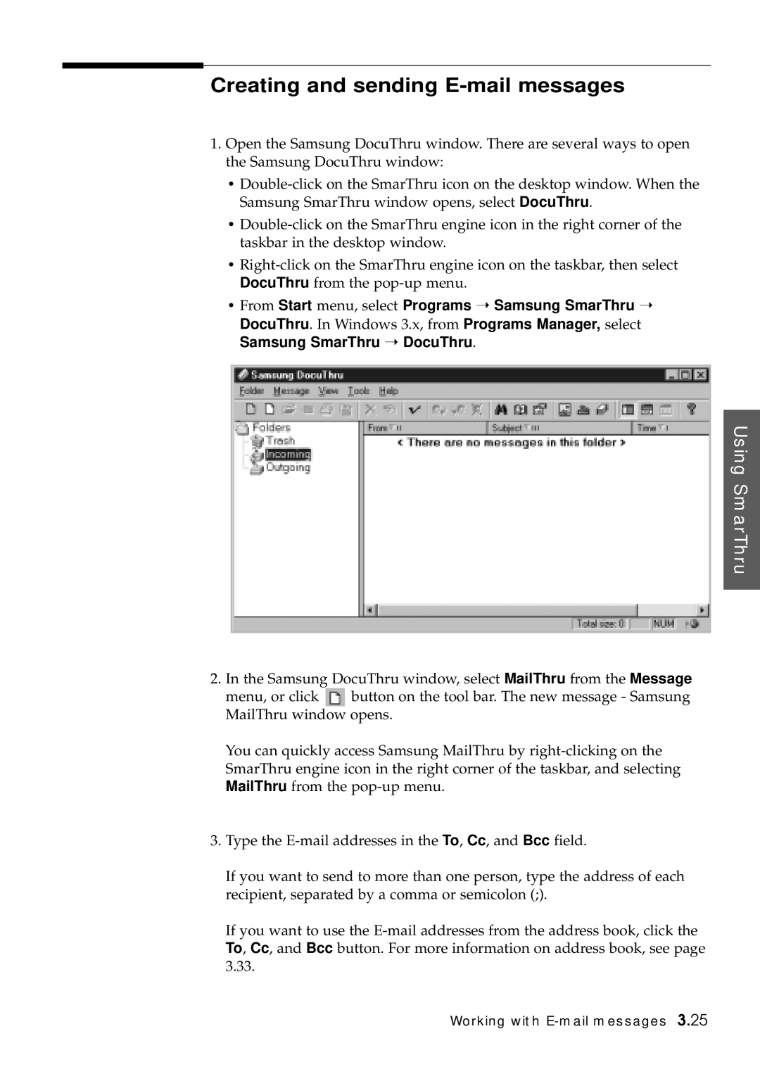 Samsung SF-5100P manual Creating and sending E-mail messages 