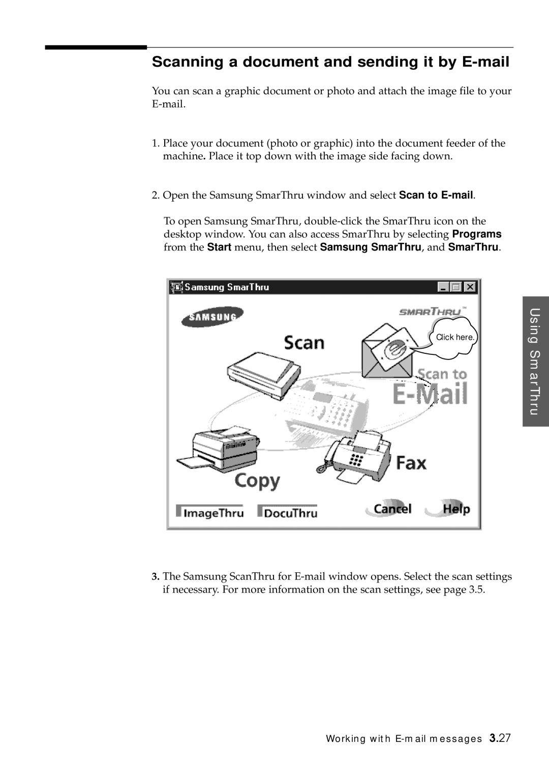 Samsung SF-5100P manual Scanning a document and sending it by E-mail 