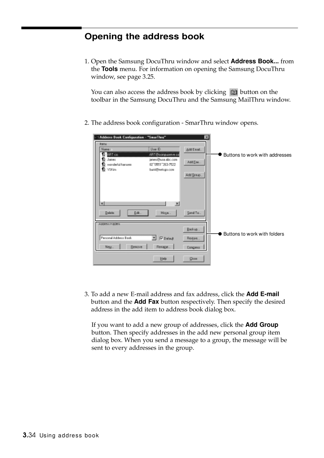 Samsung SF-5100P manual Opening the address book 