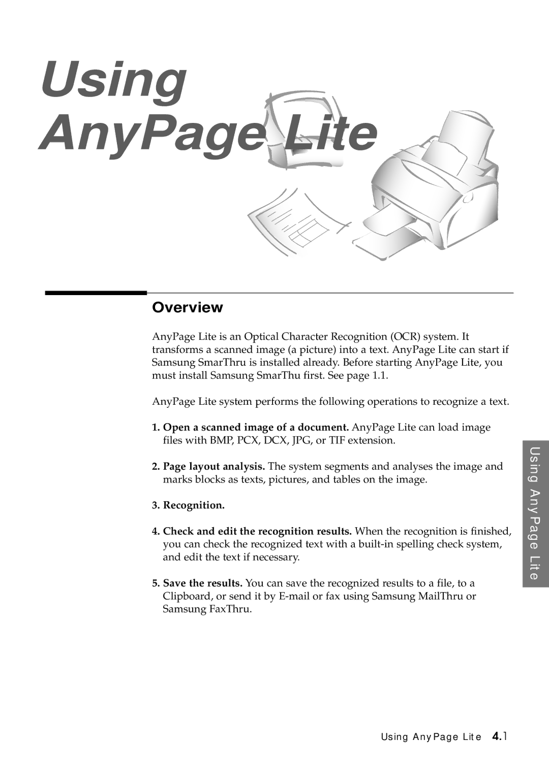 Samsung SF-5100P manual Using AnyPage Lite 