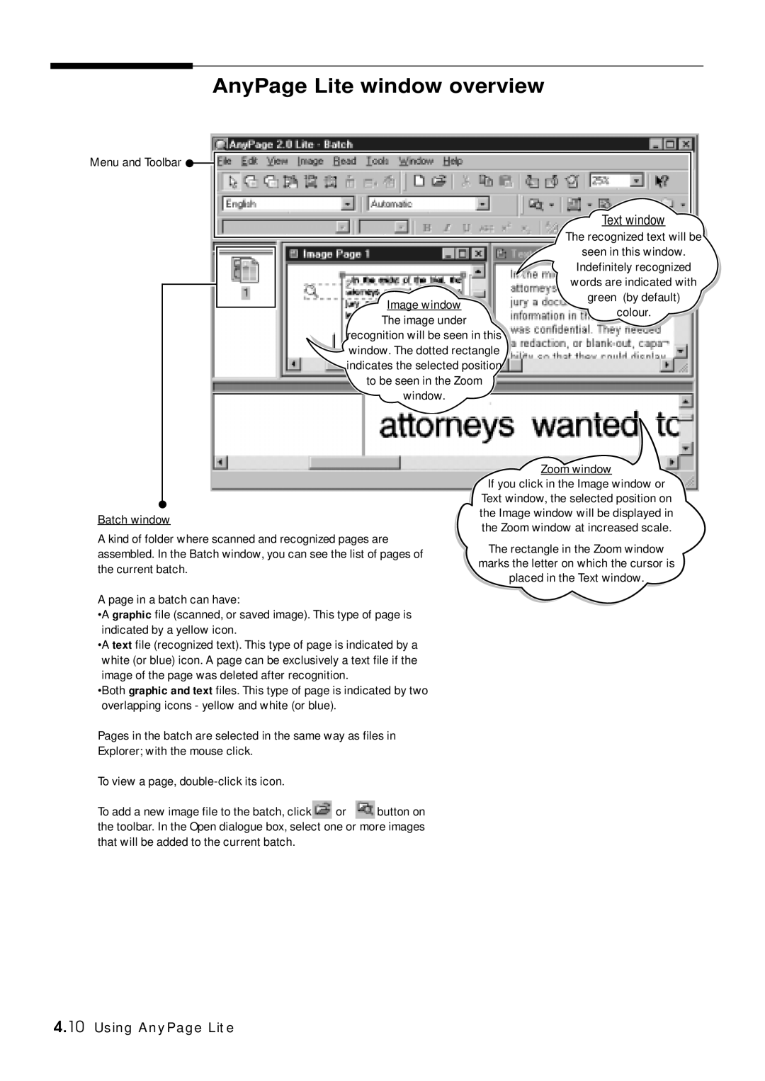 Samsung SF-5100P manual AnyPage Lite window overview, Text window 