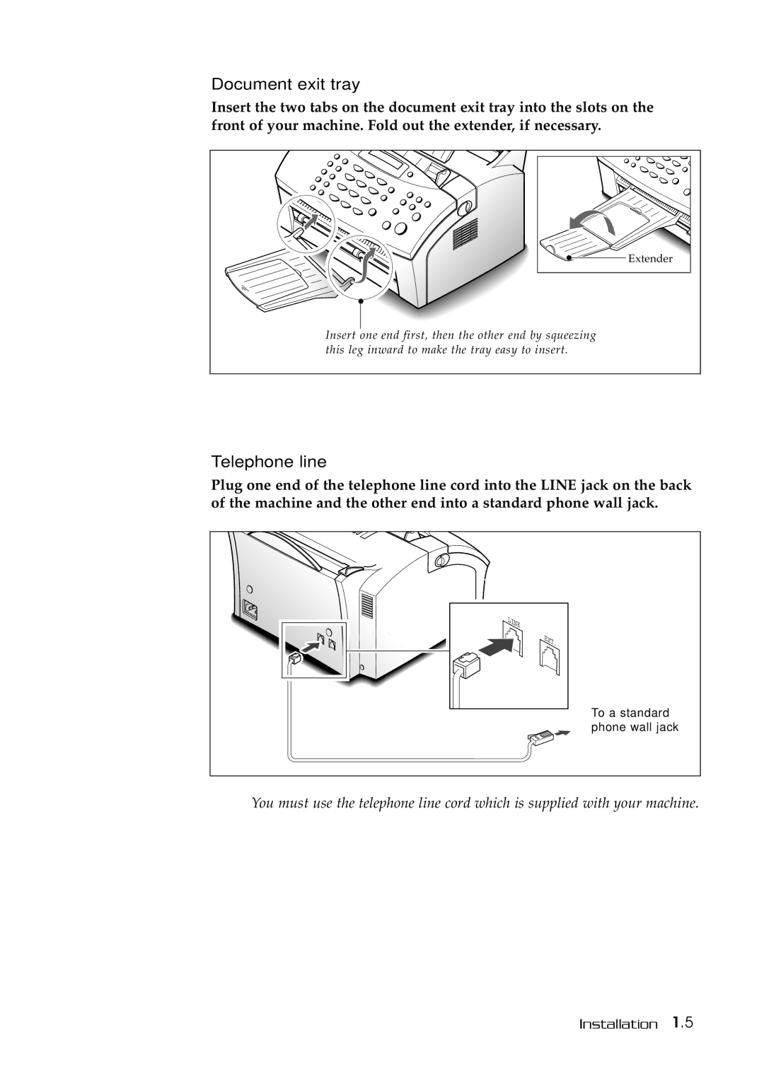 Samsung SF-515 manual Document exit tray, Telephone line 