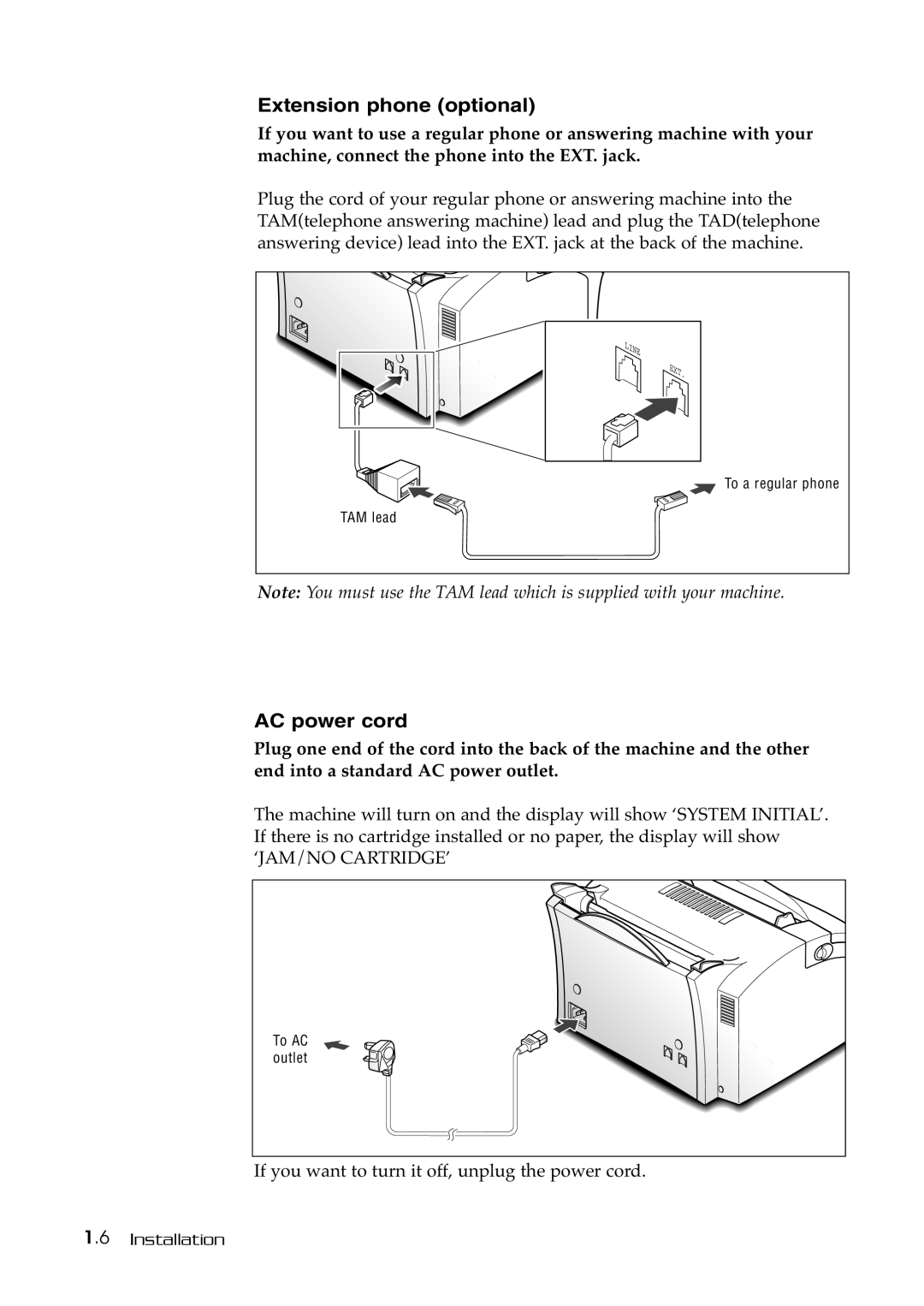 Samsung SF-515 manual Extension phone optional, AC power cord 