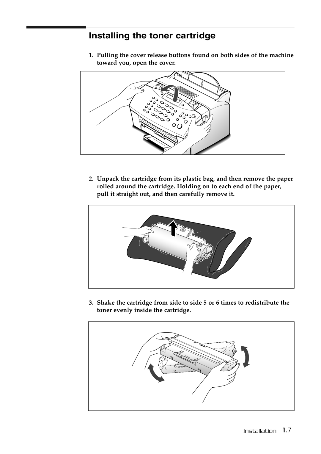 Samsung SF-515 manual Installing the toner cartridge 