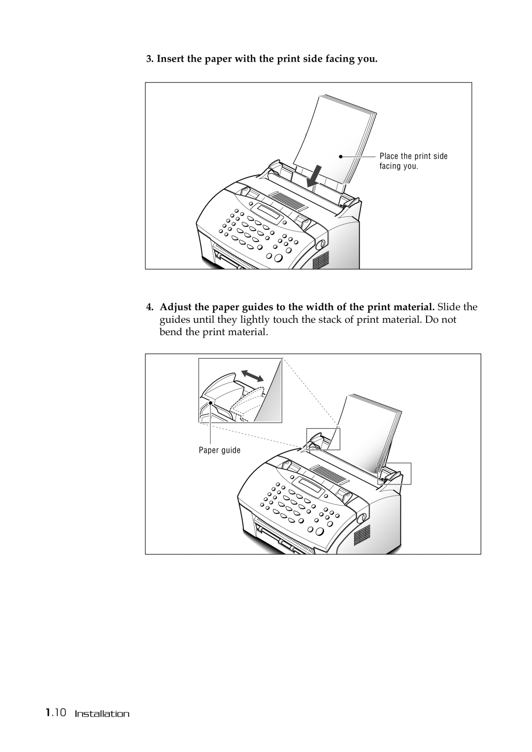 Samsung SF-515 manual Insert the paper with the print side facing you 