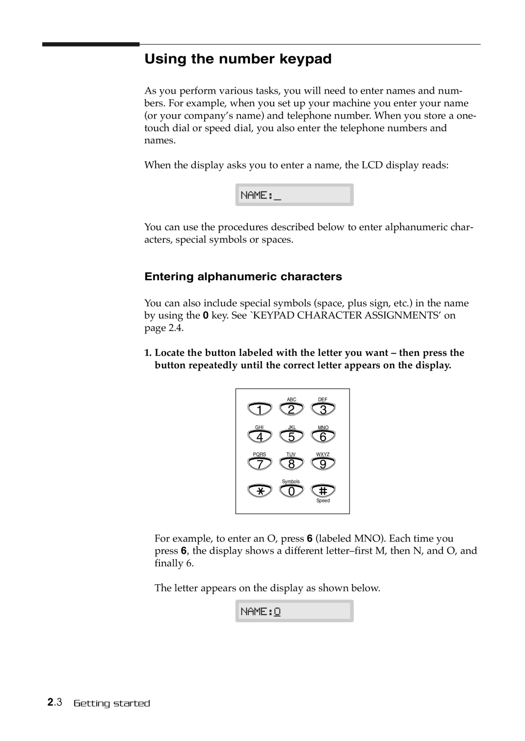 Samsung SF-515 manual Using the number keypad, Entering alphanumeric characters 