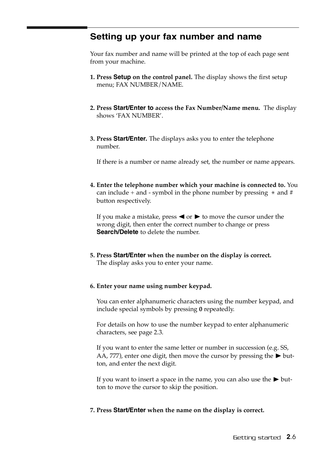 Samsung SF-515 manual Setting up your fax number and name, Press Start/Enter when the name on the display is correct 