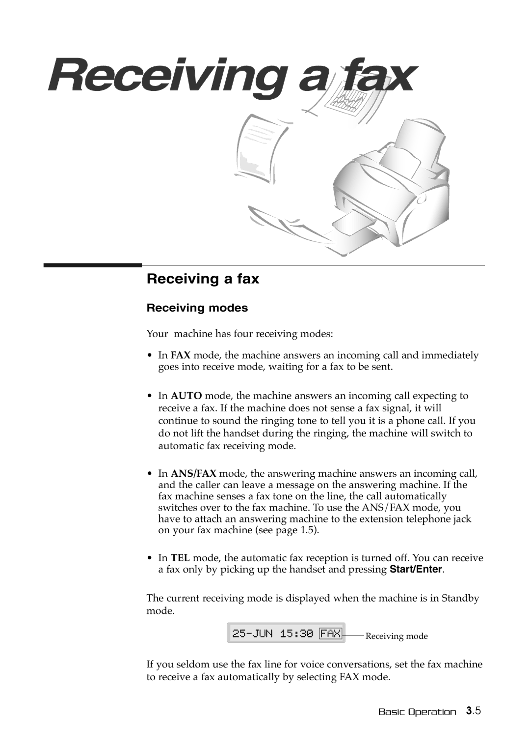 Samsung SF-515 manual Receiving a fax, Receiving modes 