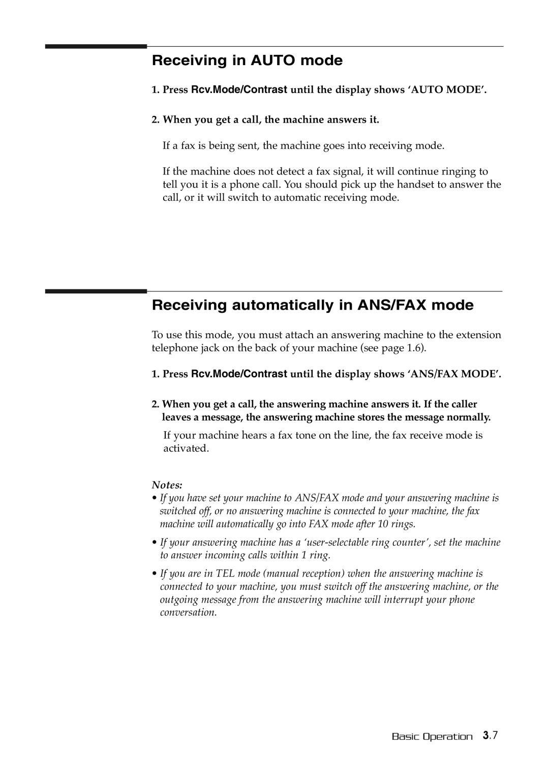 Samsung SF-515 manual Receiving in Auto mode, Receiving automatically in ANS/FAX mode 