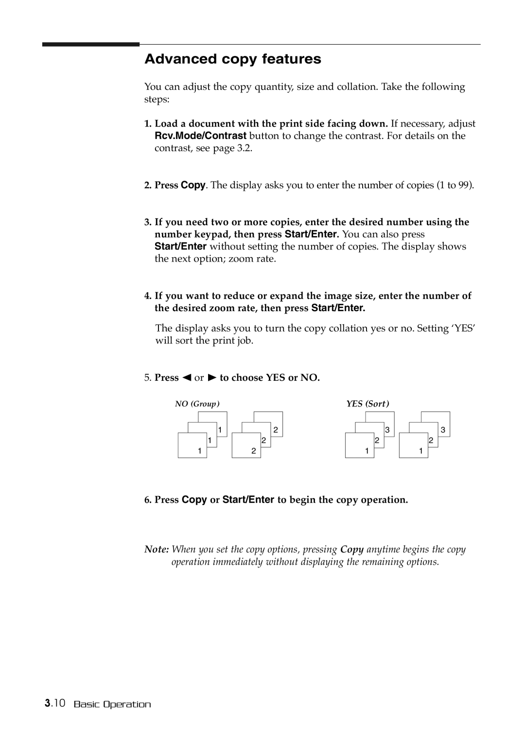 Samsung SF-515 manual Advanced copy features, Press or ❿ to choose YES or no 