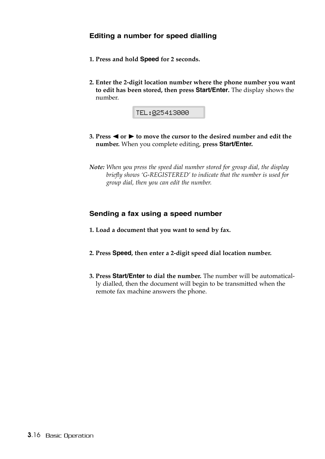 Samsung SF-515 manual Editing a number for speed dialling, Sending a fax using a speed number 