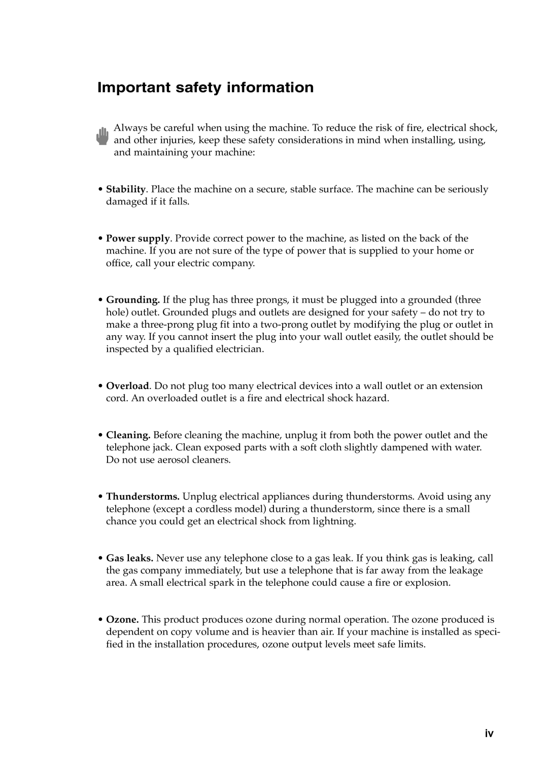 Samsung SF-515 manual Important safety information 