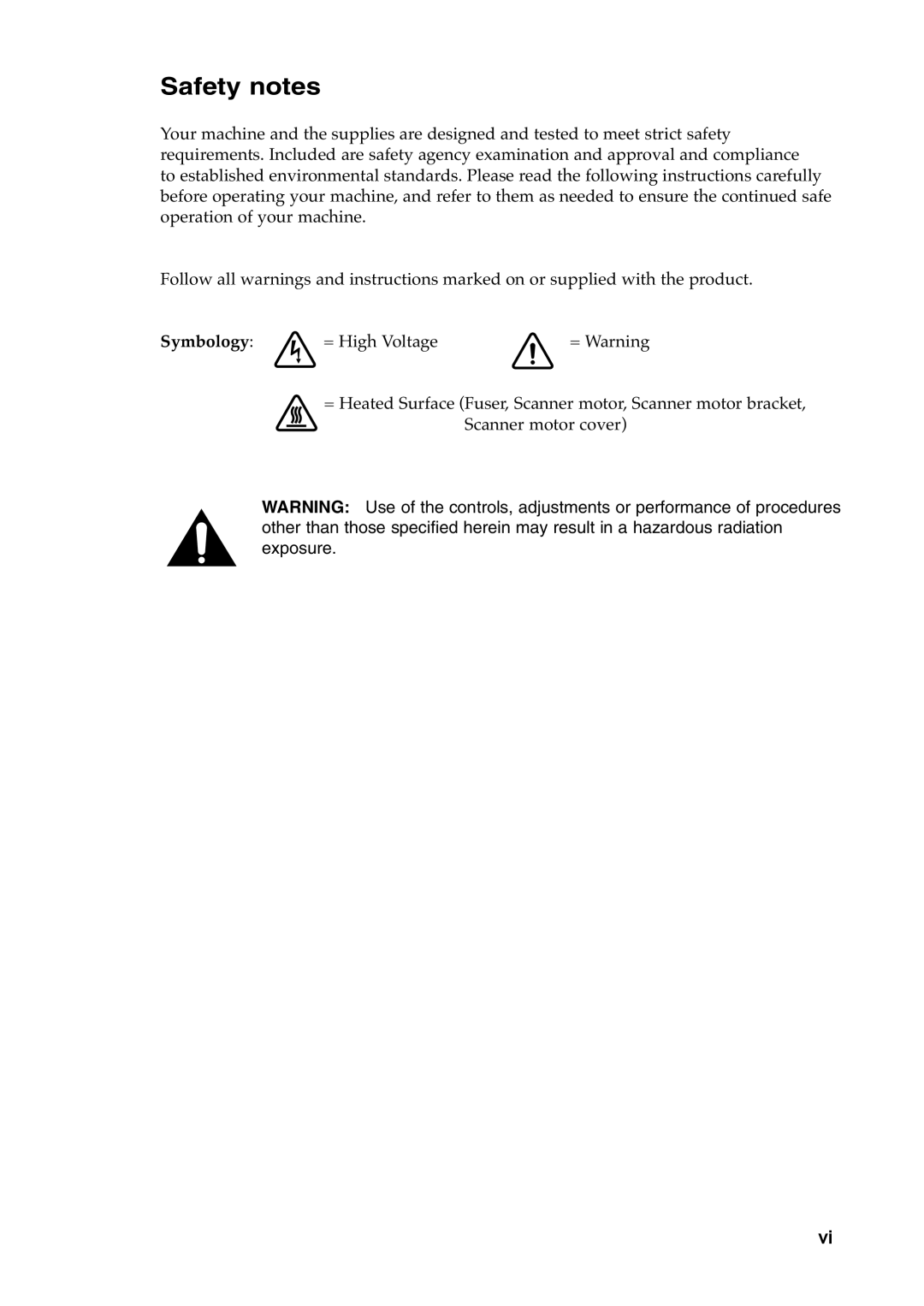 Samsung SF-515 manual Safety notes, Symbology 