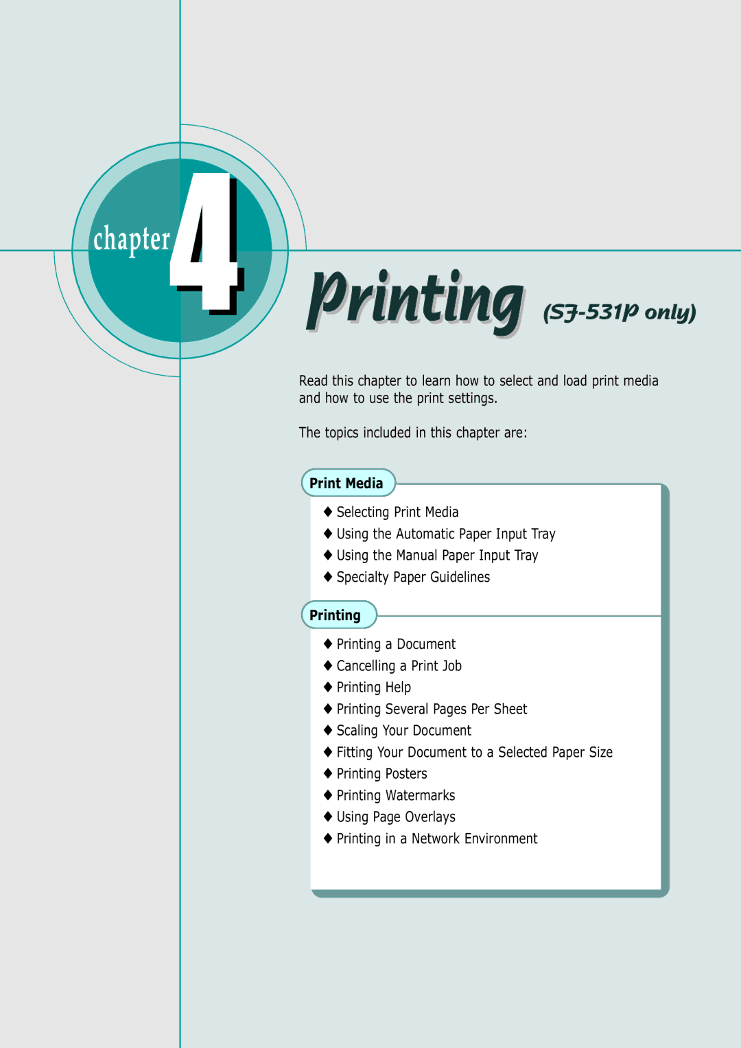 Samsung SF-530 Series manual Print Media 