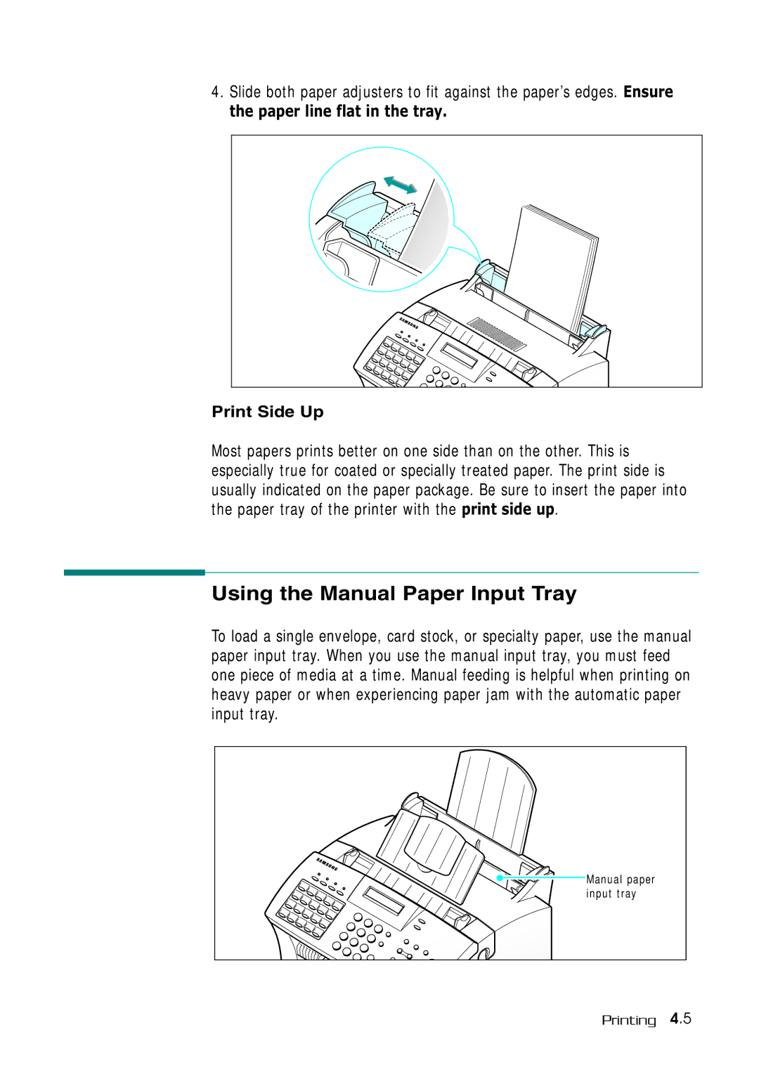 Samsung SF-530 Series manual Using the Manual Paper Input Tray, Print Side Up 