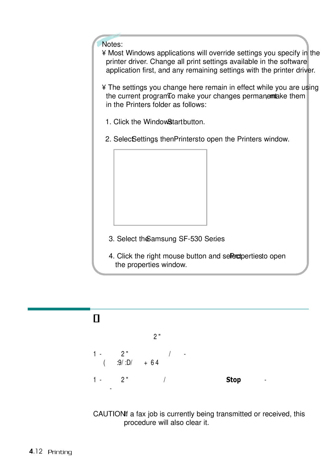 Samsung SF-530 Series manual Cancelling a Print Job 