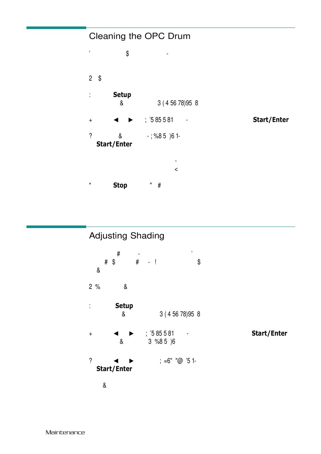 Samsung SF-530 Series manual Cleaning the OPC Drum, Adjusting Shading, Press Stop to return to Standby mode 