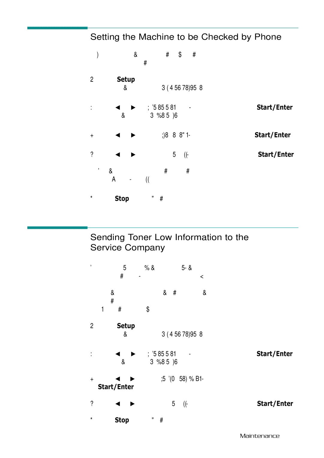 Samsung SF-530 Series Setting the Machine to be Checked by Phone, Sending Toner Low Information to the Service Company 