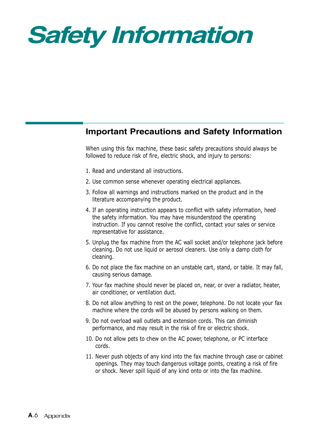 Samsung SF-530 Series manual Important Precautions and Safety Information 