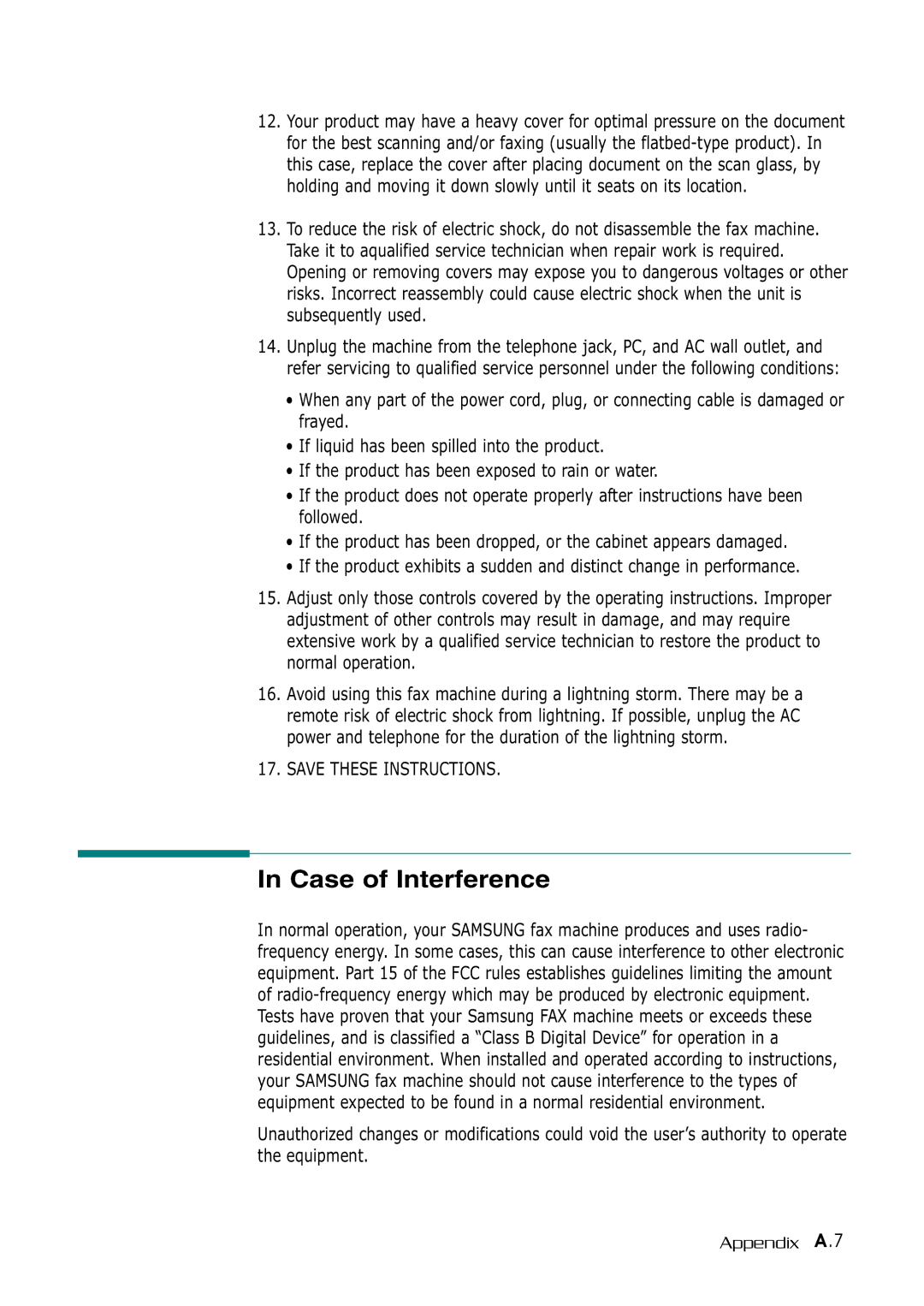 Samsung SF-530 Series manual Case of Interference, Appendix A.7 