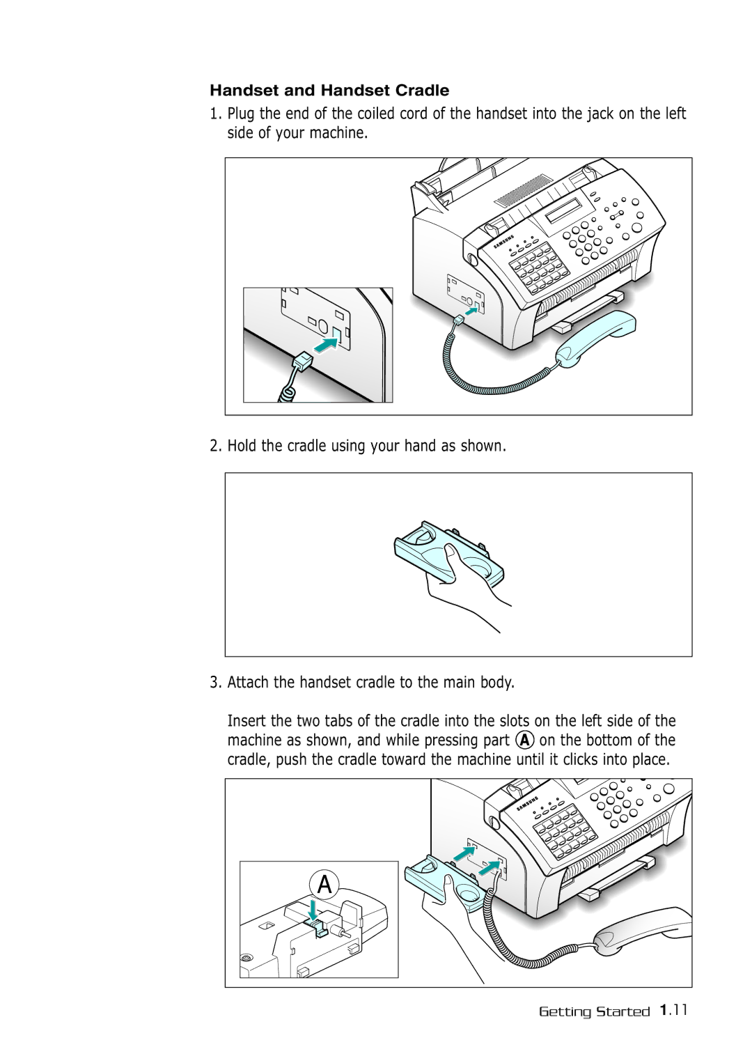 Samsung SF-530 Series manual Handset and Handset Cradle 