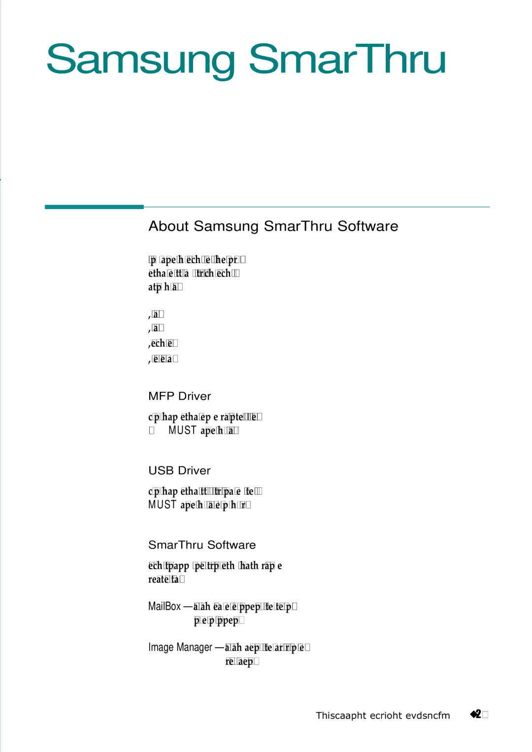 Samsung SF-530 Series manual About Samsung SmarThru Software, MFP Driver, USB Driver 