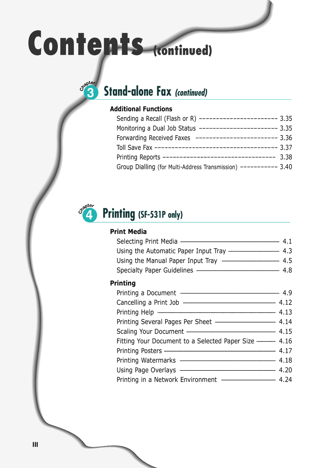 Samsung SF-530 Series manual Contents 