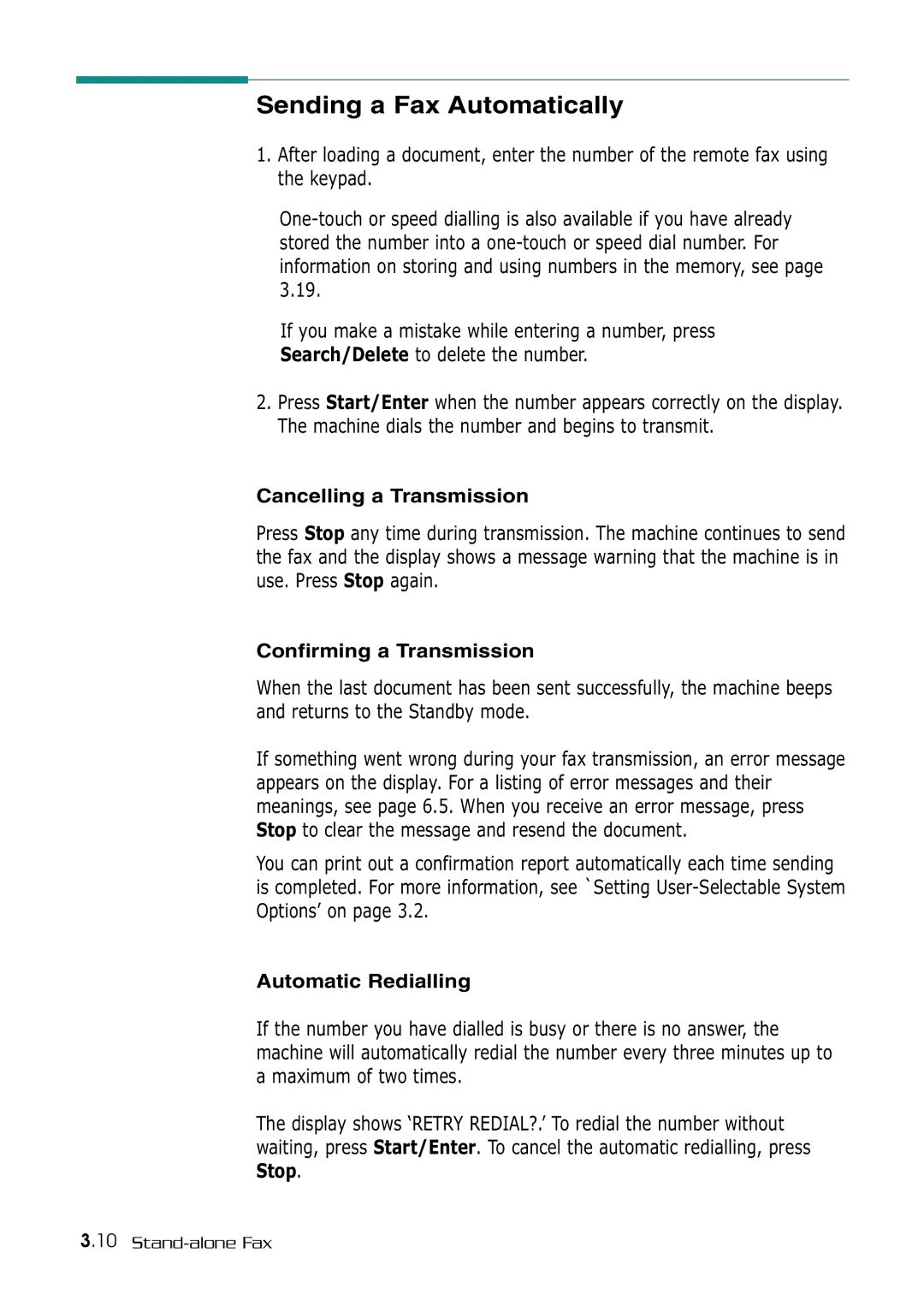 Samsung SF-530 Series manual Sending a Fax Automatically, Cancelling a Transmission, Confirming a Transmission 