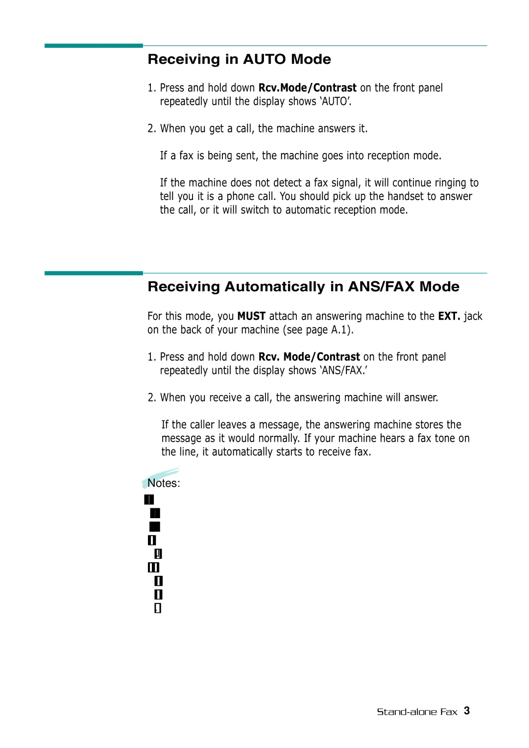 Samsung SF-530 Series manual Receiving in Auto Mode, Receiving Automatically in ANS/FAX Mode 