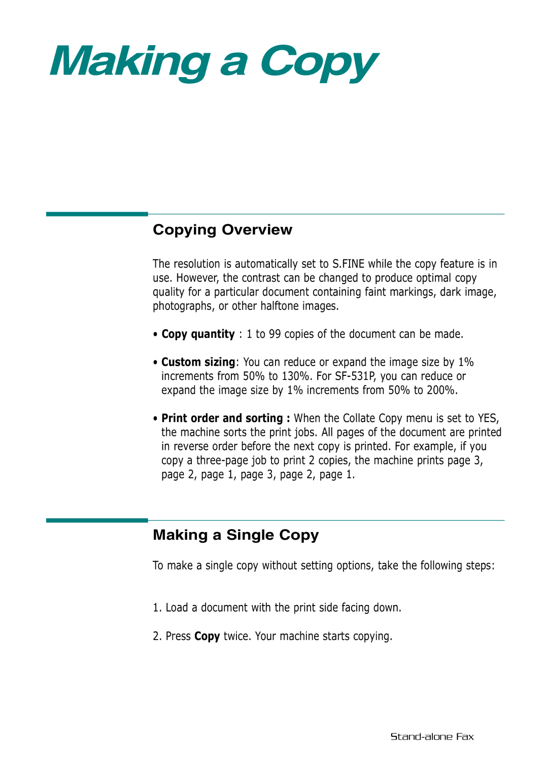 Samsung SF-530 Series manual Making a Copy, Copying Overview, Making a Single Copy 