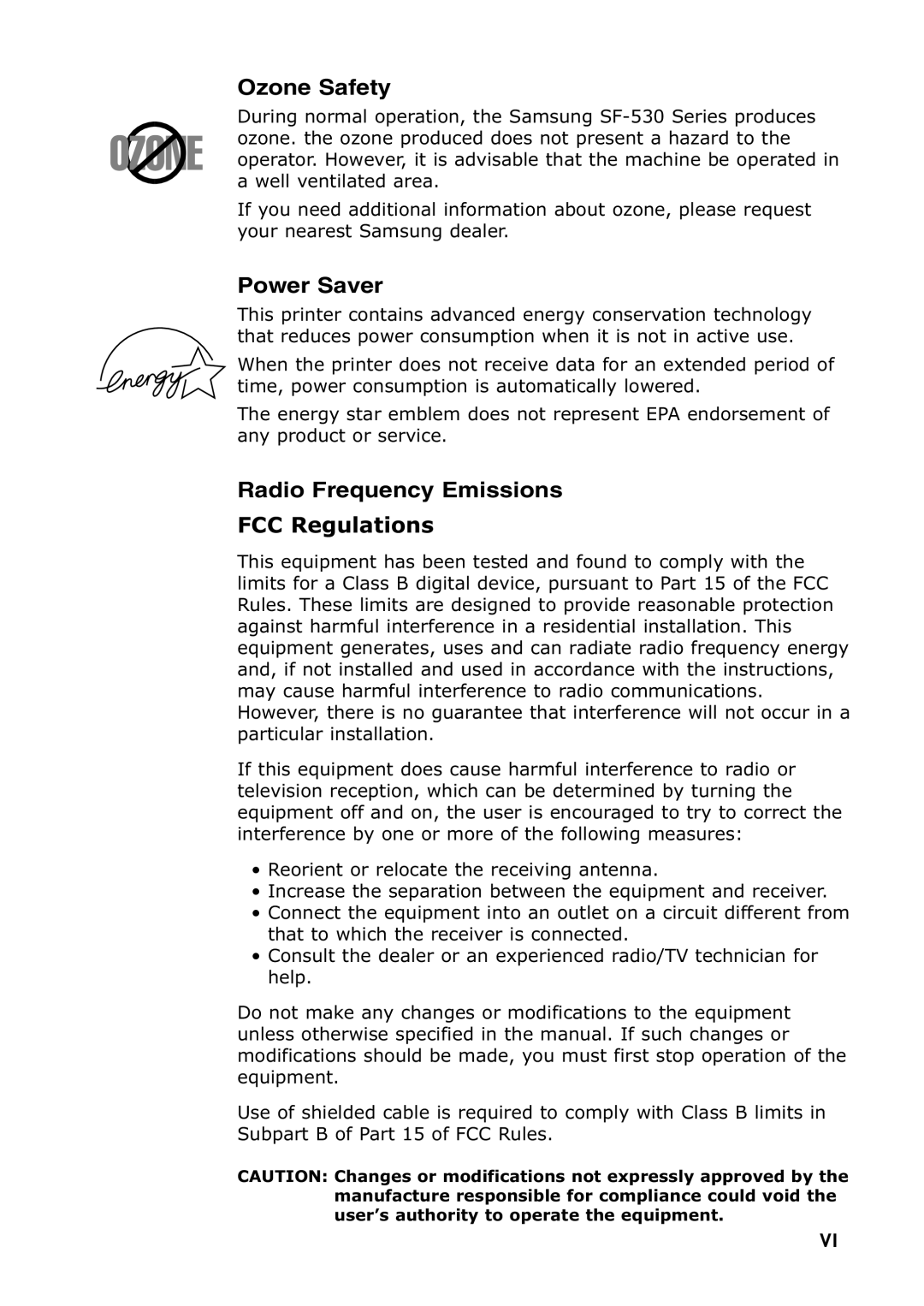 Samsung SF-530 Series manual FCC Regulations 