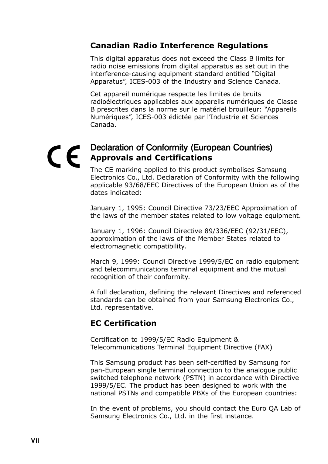 Samsung SF-530 Series manual Declaration of Conformity European Countries 