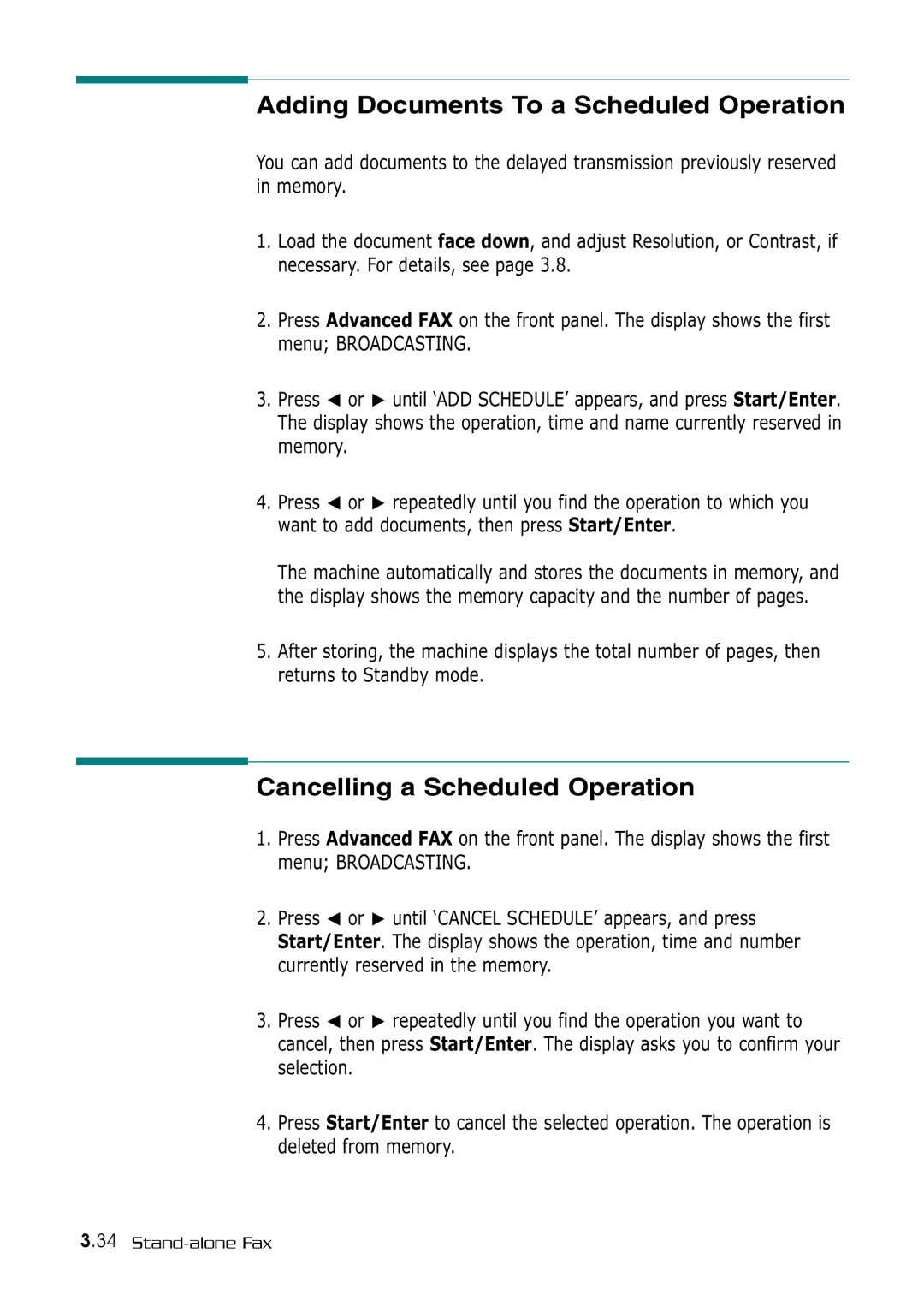 Samsung SF-530 Series manual Adding Documents To a Scheduled Operation, Cancelling a Scheduled Operation 